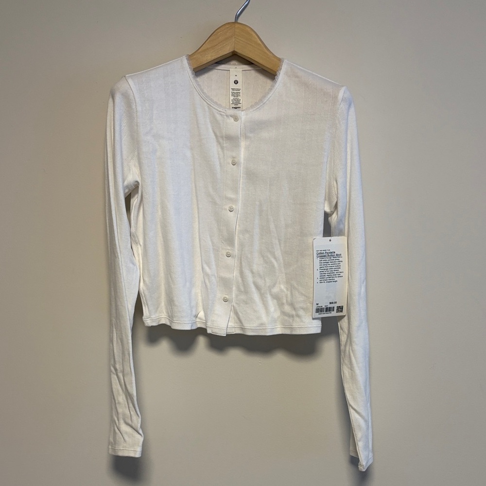 Lululemon white pointelle cotton long sleeve sz m medium new